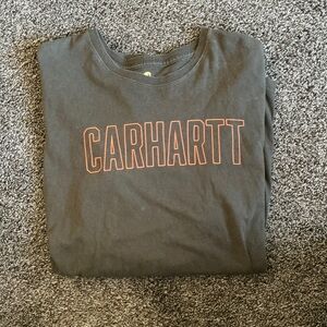 Carhartt Charcoal Long Sleeve Tee with Bold Orange Lettering